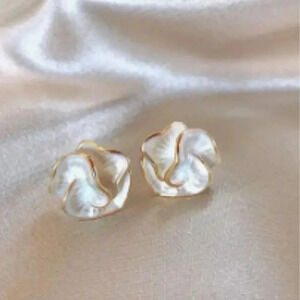 Mini Flower Studs - Gold Tone with White Enamel - NEW